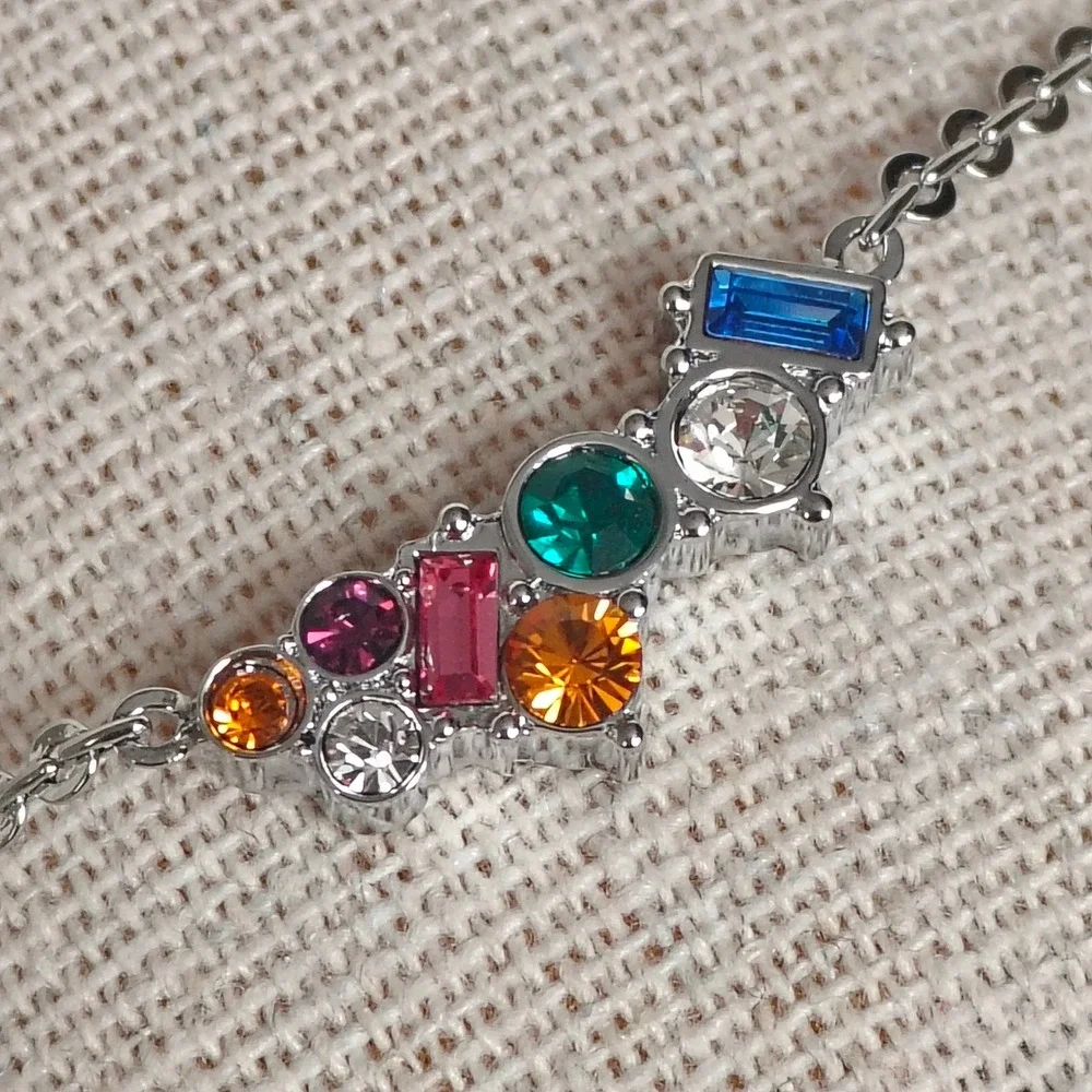 Chain Bracelet Multi Color‎ Gemstone Silver Tone Cluster Adjustable Lobster Claw